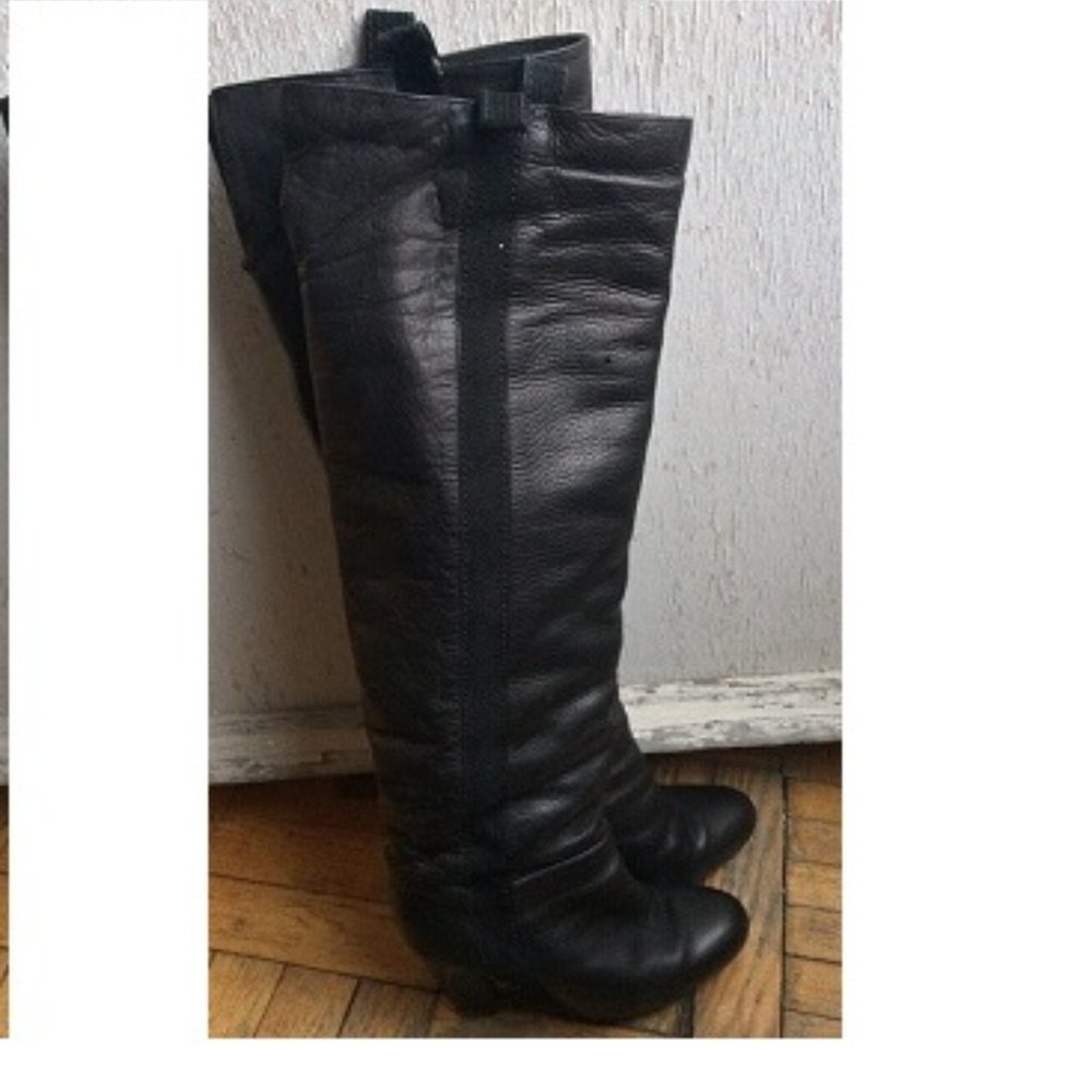 Zara Leather Tuxedo Stripe Over the knee Boots